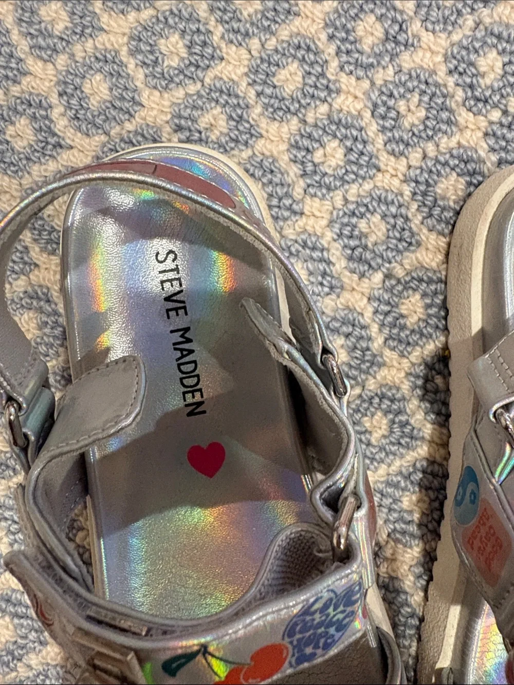 Steve Madden Kids Silver Sandals with Colorful Graphics